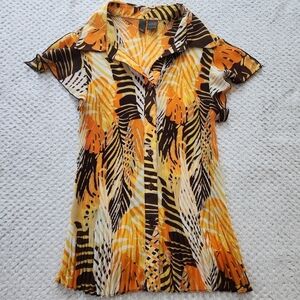 2010s Serenade Crinkle Button Down Flutter Sleeve Top Sz L